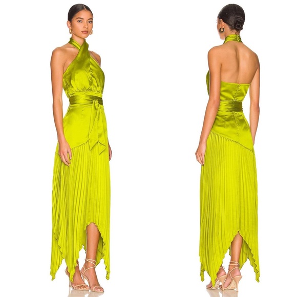 NWT Amur Dixon Dress Citrine Green Halter Pleated Sz 2 - Picture 2 of 11